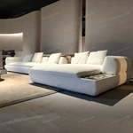 Modern L-Shaped Modular Boucle Sectional Sofa with Inset Marble Side Tables & Rounded Armrest Design